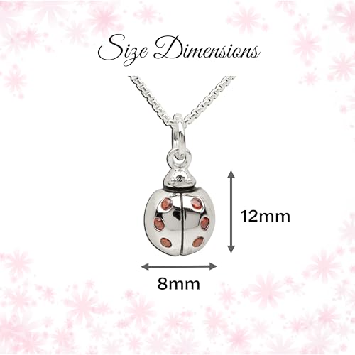 Precious Pieces Children's Sterling Silver Ladybug Pendant Necklace with Red CZs, 14"4