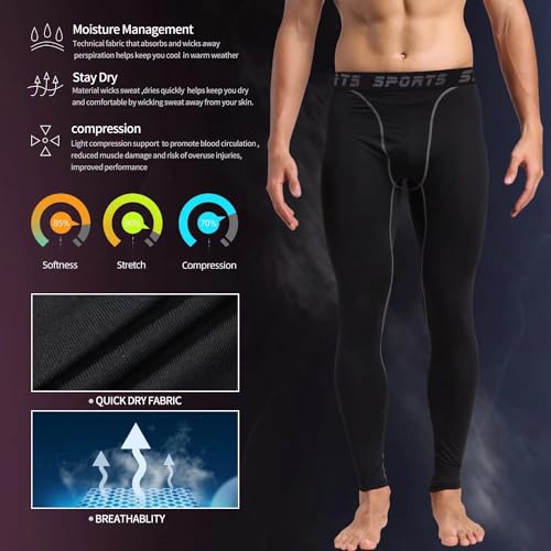 Sillictor Mens Compression Leggings Quick Dry Gym Running Tights Mens UPF 50+ Sports Base Layer Leggings for Hiking Football Basketball Ski,High Wicking Muscle Support Odor Control - Image 4