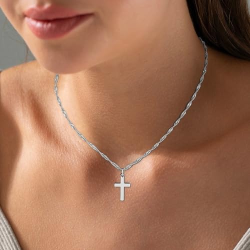 Fezodo 18K White Gold Plated Cross Necklace for Women Trendy - image 5
