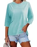 Orchidays Womens Crew Neck 3/4 Sleeve Basic T-Shirts Solid Loose Cute Tunic Top Blouses