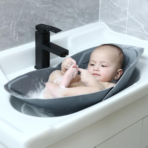 Soft Sink Baby Bath Mat for Traveling - Foldable & Compact Infant Bath Cushion Supporting Baby's Head