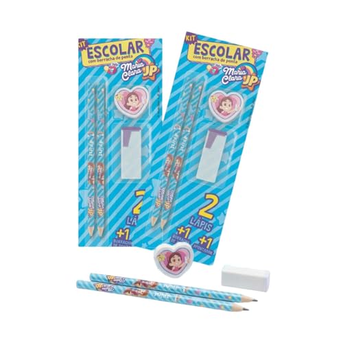 Kit Escolar Básico Maria Clara e JP - 2 Lápis Grafite, Borracha e Apontador - Conjunto de Escrita Original