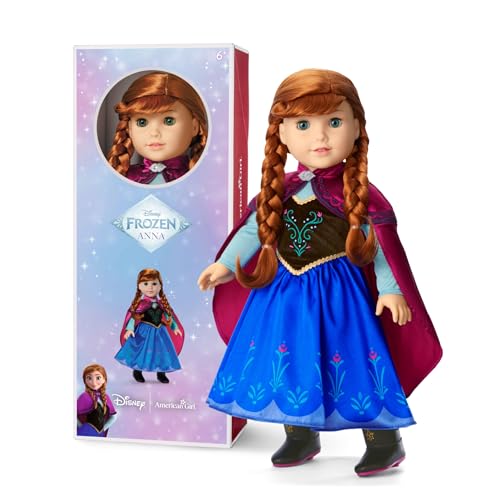 American Girl, Disney Frozen Anna, 18-inch Doll, with Blue Eyes, Red Hair in Braids, Dress & Cape, Ages 6+