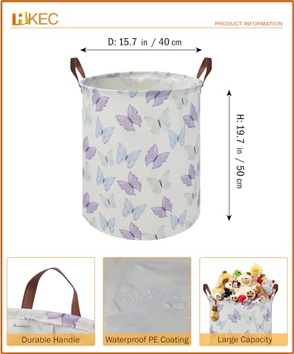 Image of Waterproof Fabric Laundry Basket,Dirty Clothes Hamper,Storage Bin(Blue & Purple Butterfly)