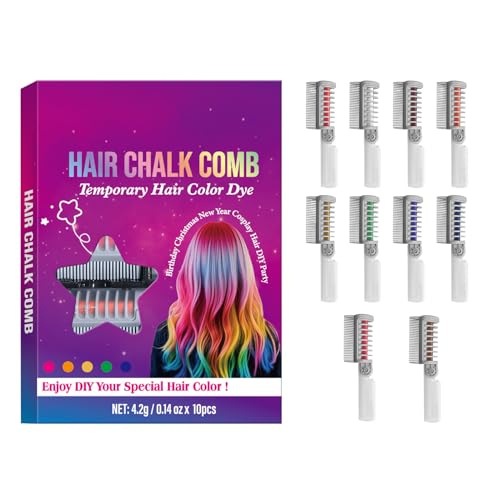 Peine De Tiza Para El Cabello,10 Colores Lavable Seguro | Tinte Para Cabello Lavable De Colores,Para Niños Niñas Hombres Mujeres Jóvenes Adolescentes Cumpleaños Navidad Año Nuevo Cosplay Fiesta