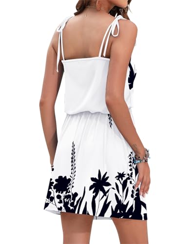 Image of AUSELILY Womens Summer Dresses Sleeveless Spaghetti Strap Beach Cover up Drawstring Waist Mini Short Dress with Pockets