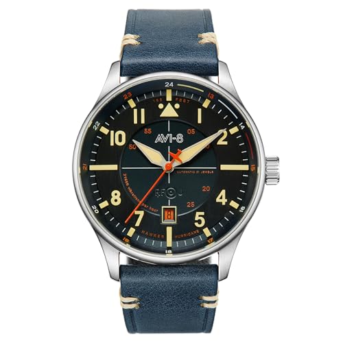 Montre pilote automatique homme 43 mm AVI-8 Hawker Hurricane Kent bracelet cuir ou acier