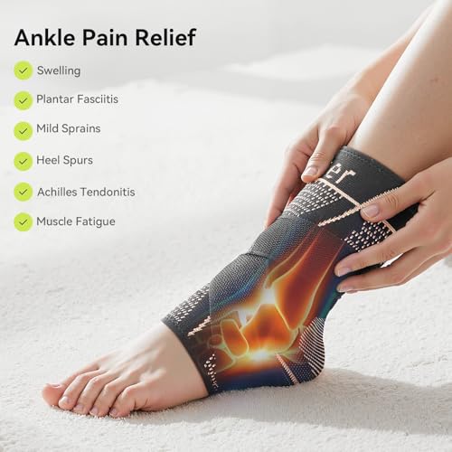 [360° Full Compression] Copper Ankle Brace for Women & Men, [Double-sided Gel Pad] 2 Pack Ankle Support for Achilles Tendonitis, Sprained Ankle, Injury Recovery, Running, Sports (Black, Medium) - Thumbnail 3