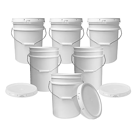 ePackageSupply 5-Gallon White Bucket Pail Container with Lid | Food Grade | Heavy-Duty Extra Durable | 90 Mil All Purpose Pail | Multi-Use | Easy Stack and Store | BPA Free| Made in USA | 6 Pack Cover