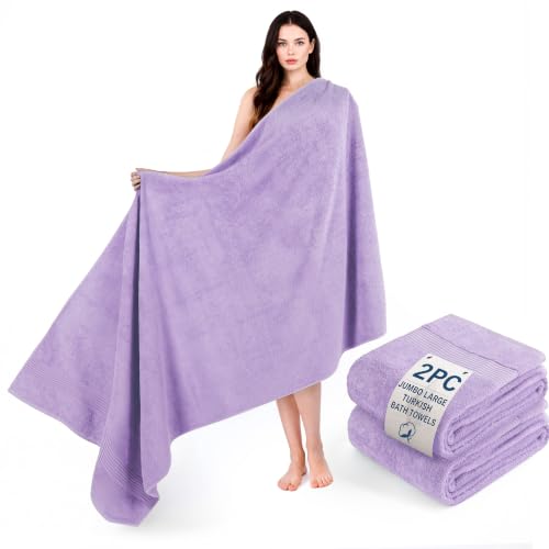 Image of Cotton Paradise 100% Cotton Turkish Towel Set, Soft Absorbent Quick Dry, 2 Piece 35x70 Bath Sheet Set, Lilac