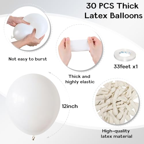 Image of Jobkoo White Balloons, 30pcs - 12inch, White Matte Latex Balloons for Arch, Garland, Bouquet, Party Decorations, BLSR010