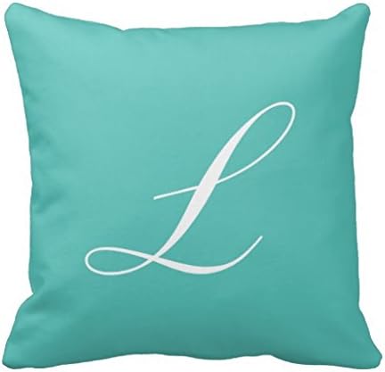 Letter L Turquoise Monogram Pillow Cover 18 Inch Throw Canvas Decorative Cushion Case