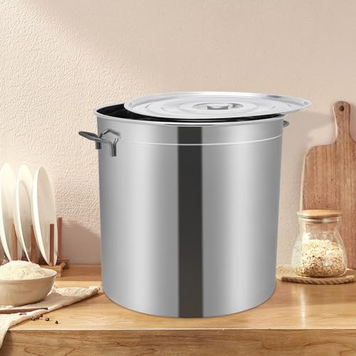 Olla universal de 50 l, grandes barriles de acero inoxidable con tapa y cesta para cocinar alimentos, escurrir verduras y frutas o como cubo de filtro para freír, etc