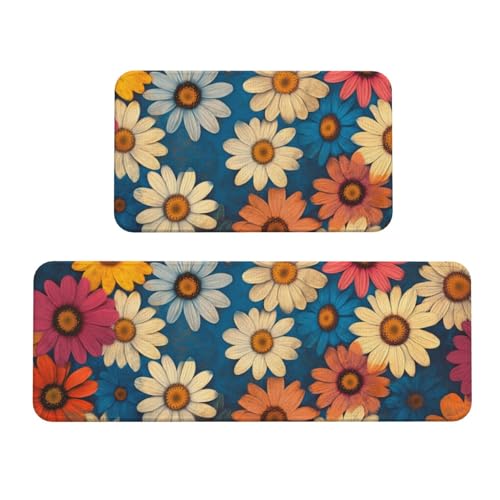 Tapetes de cocina cómodos con base antideslizante y estampado artístico floral 2
