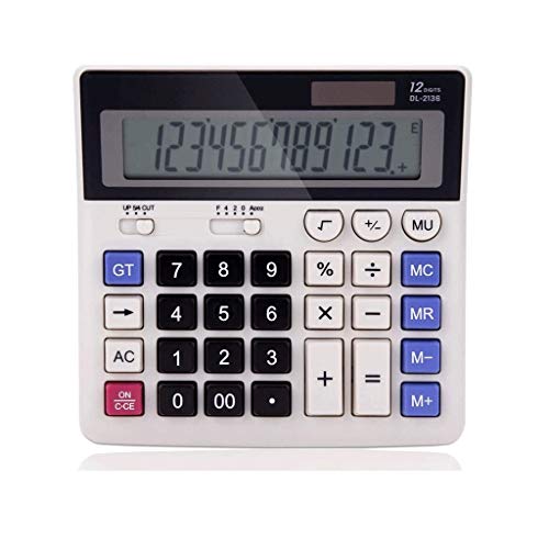 Calcolatrice da Tavolo Professionale di Grandi Dimensioni a 12 cifre, Display LCD inclinabile Alimentato a Batteria e Ibrido Solare, Ideale per l'uso in casa e in Ufficio