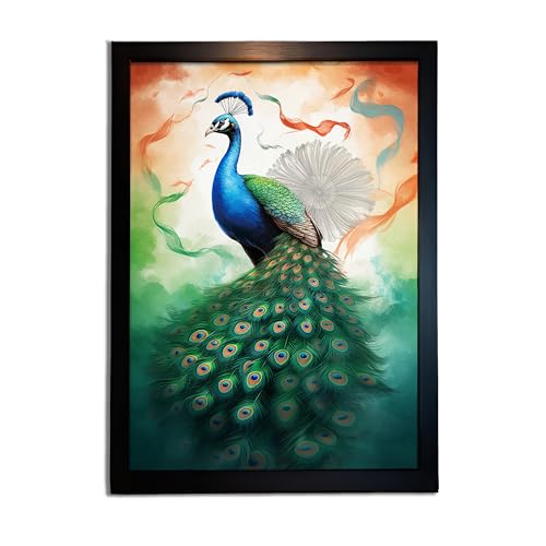 Image of redbakers.in Peacock Wall Art Print, Framed Paintings, Living Room Decor Vastu || Stylish Picture Frame for Home & Office Decoration|| Best Gift Size 10 x 14 Inch (Modern, LYLA, 10 X 14 Inch)