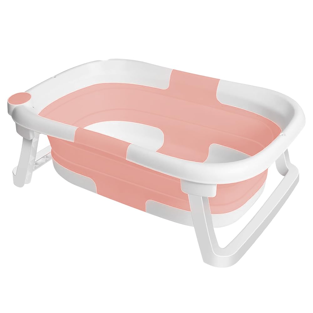 Bañera Bebe, bañera plegable para bebé, cojín para bebé, plegable, para recién nacidos y con una alfombra antideslizante y agujeros de drenaje (rosa)