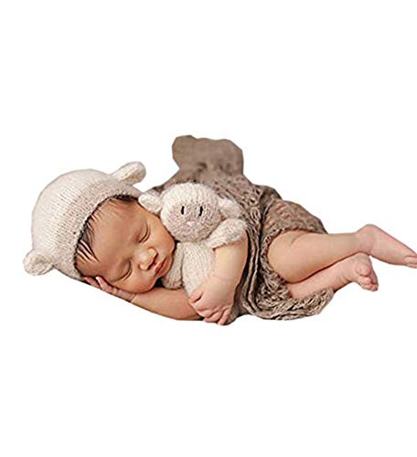 Image of Pinbo Newborn Baby Photography Prop Lamb Hat Beanie with Lamb Dolls Accessories