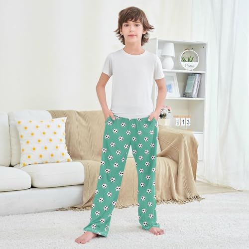 Pajama Pants Simple Soccer Balls Teal Long Sleep Pants Lounge Bottoms4