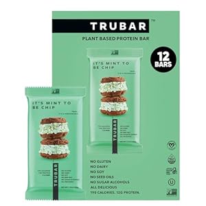 TRUBAR Vegan Protein Bar,It’s Mint To Be Chip, Gluten Free, Plant Based Protein, Dairy Free, Non GMO, Soy Free, No Sugar Alcohols, 12G Protein, 12G Fiber, 23G Carb, On the Go Snack Bars, 12ct