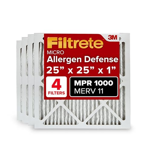 Image of Filtrete 25x25x1 AC Furnace Air Filter, MERV 11, MPR 1000, Micro Allergen Defense, 3-Month Pleated 1-Inch Electrostatic Air Cleaning Filter, 4 Pack (Actual Size 4-Pack 24.688x24.688x0.813 in)