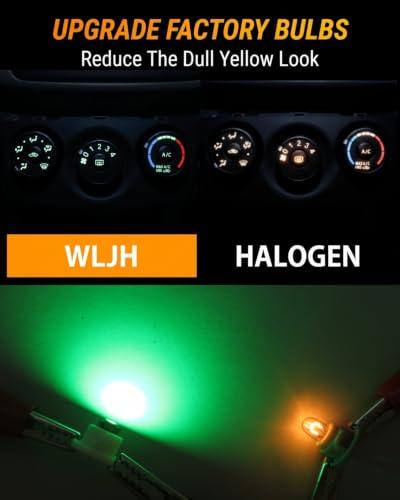 Image of WLJH Green Climate A /C Control Dashboard Heater Dash Indicator Light Switch Led Bulbs Replacement Kit For Camry Corolla Tacoma Matrix, Pack of 10 | 3030 SMD, 150lm, Dimmable, Matrix 2009-2014, Corolla 2009-2013, Direct Replacement, Nighttime Readability, 10-Pack