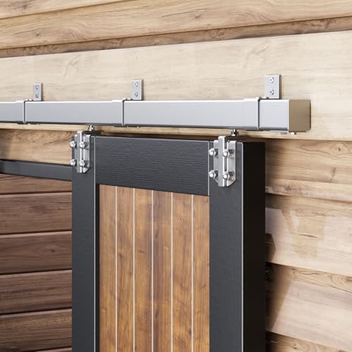 Easelife 8FT Exterior Sliding Barn Door Hardware Kit, Box Rail Track, 450lb Capacity, Sliver Weather-Resistant Steel, Wall Mount System for Outdoor Use, Fit Single 48in Door by EaseLife - Used condition - US$83.74