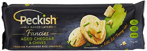 Peckish Fancies Rice Cracker, 90 g, Aged Cheddar and Chives
