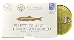 Mr. Moris® | Filetti di Alici del Mar Cantabrico in Olio di Oliva | Acciughe del Mar Cantabrico Lavorate a Mano | Kosher | Certificate MSC da Pesca sostenibile | In astuccio Premium | Lattina 120g