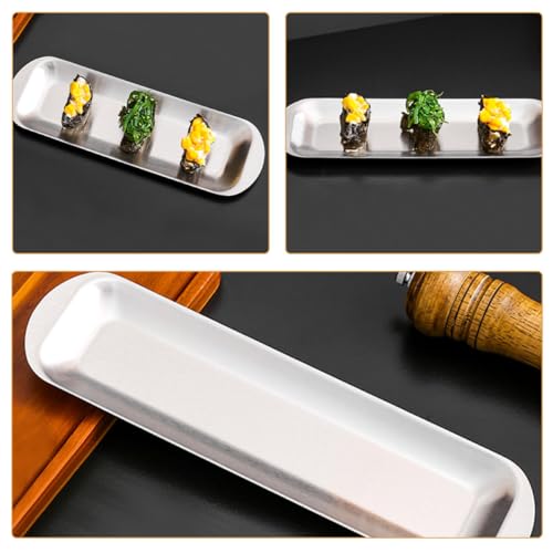 Plato rectangular grande de acero inoxidable para sushi miniatura 6
