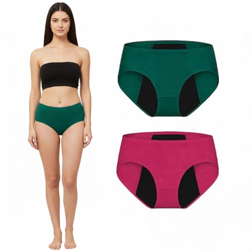 Image of DIVING DEEP Women's Period Panty | Pack of 2 Leakproof Menstrual Underwear | Heavy Flow Protection | Reusable & Washable Period Panties for Women & Teens