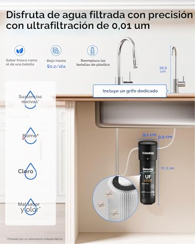Miniatura 2 de Waterdrop Sistema De Filtro De Agua Para Debajo Del Fregadero, 10ub-Uf, 0.01 Micrones Ultra Filtración Bajo Contador De Agua Potable, Con Grifo De Acero Inoxidable Dedicado, 30,000 Liters