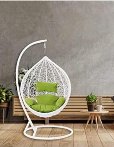 Image of Single Seater Swing Chair with Stand and Cushion Hammock Swing for Adult Outdoor Indoor Garden Living Room Balcony Hanging Chair (White Green)