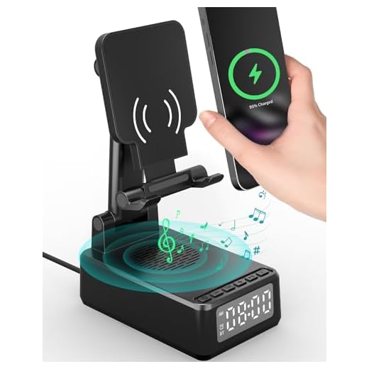 Gifts for Men Cell Phone Stand with Wireless Bluetooth Speaker and Wireless Charger, Phone Charger Stand with Digital Alarm Clock for iPhone, Birthday Gifts for Men,Boyfriend,Dad,Women,Christmas