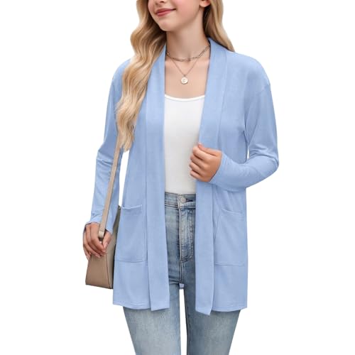 Girls' Solid Color Cardigan Casual Loose Open Front Long Sleeve Cocket Jacket Lightweight Comfy Soft Long Coat for Teens Kids3