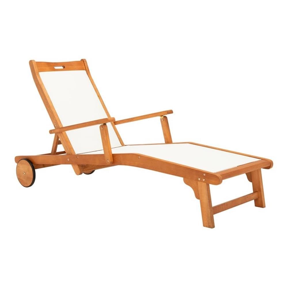Pool Lounge Chairs SAFAVIEH Outdoor Collection Solano Natural Brown Solid  Wood/Black Cushion Patio Adjustable Chaise Lounge Chair (PAT7024F Safavieh  Outdoor Furniture