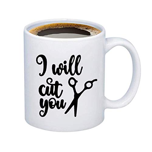 HOLLP Hairdresser Coffee Mugs Hair Stylist Gift I Will Cut You Hairdresser Cups Scissor Pattern Mugs Barbershop Supplies (Mug)