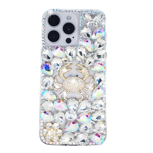 Ymyhyuxi Fundas para Samsung Galaxy A70 con diamantes de imitación en 3D de lujo con purpurina de cristal y cangrejo (blanco)