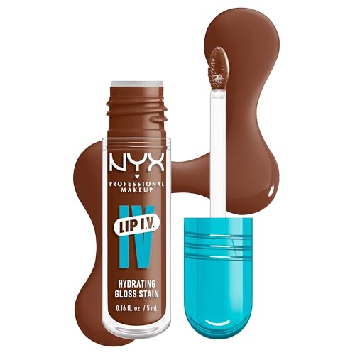 NYX Professional Makeup Feuchtigkeitsspendender Lipgloss und Lip Stain, 2 in 1, Bis zu 12 Stunden Pflege, Lip IV Hydrating Gloss Stain, Langanhaltender Lip Tint, Farbe: Cocoa Quench