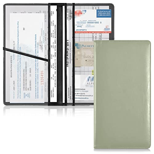 Kigai Green Solid Color leather car registration and insurance card holder,car glove box organizer man woman wallet accessory case for driver's license and cards