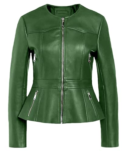 TRENDS GENESIS women's green lambskin genuine peplum plus size leather