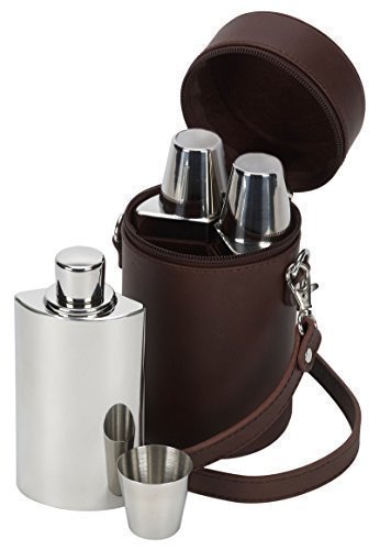 Farm Cottage Brands 3 Acero Inoxidable Hip Frascos y Timbales con Cuero Portador & Gratis Embudo