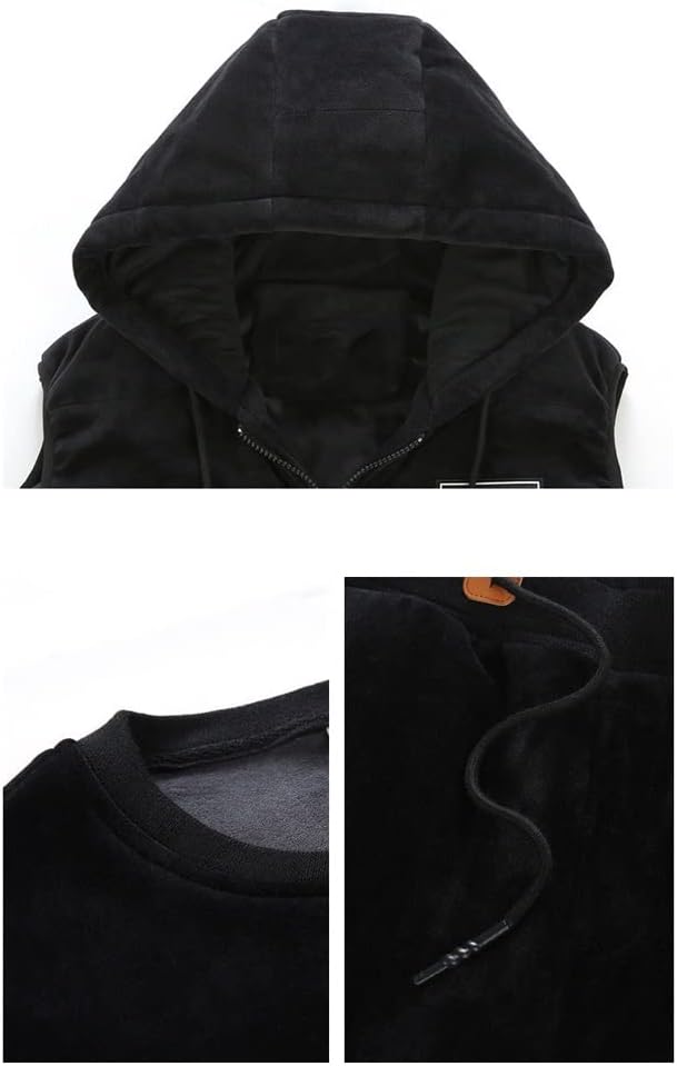 Winter 3 Piece Hooded Vests Sweat Pant Fabric Sweatshirt Suit Thick Warm Tracksuit Men(Gray,4XL size)