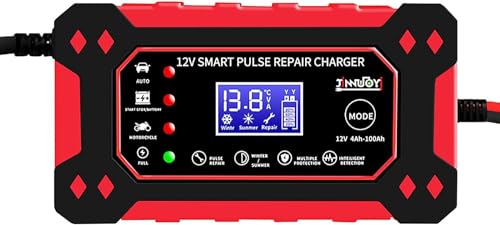 12V/6Amp Car Battery Charger, Smart Automatic Battery Charger with Temperature Compensation and LCD Screen, Intelligent Charges, Repairs, Maintains Lead Acid Batteries, Car Motorcycle Boat Battery