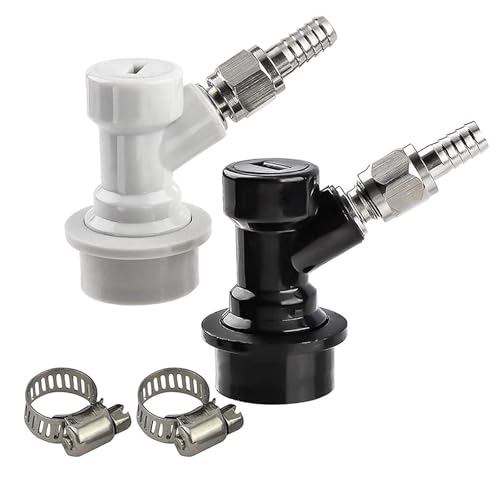 MRbrew 1 Pair Ball Lock Disconnect Set, Home Brew Ball Lock Corny Keg Fittings for Keg Posts Coupler, with Stainless Steel 5/16'' Gas & 1/4'' Liquid Barbs & Extra 2 Hose Clamps & MFL Swivel Nuts