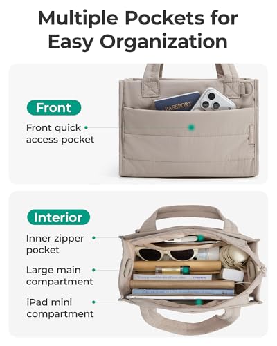 Image of BAGSMART Mini Tote Bag for Women, Puffer Quilted Crossbody Purses, Zipper Closure for Work Travel College, Coffee | 6L Mini tote