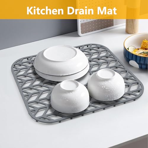 JOOKKI Sink Protectors for Kitchen Sink, 12.25\"X11.5\" Center Drain mat for bottom of sink, Protect Kitchen Sink bottom from Scratches, Dishwasher Safe Grid Mat for Kitchen(Gray, 12.25\"x11.5\"x2 Center)
