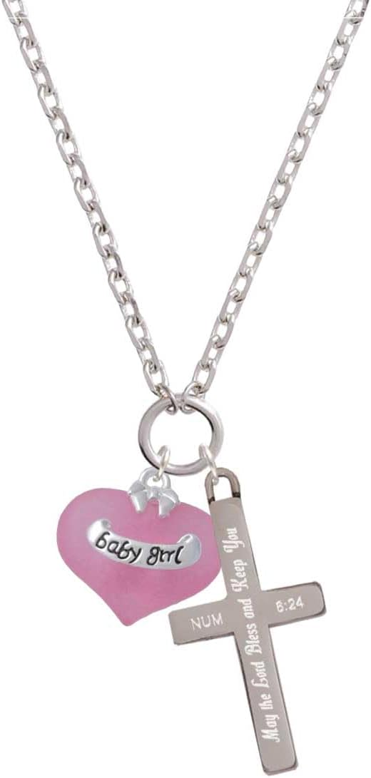 Delight Jewelry Heart with Baby Feet - Bless and Keep You Engraved Cross Zoey Necklace, 28"