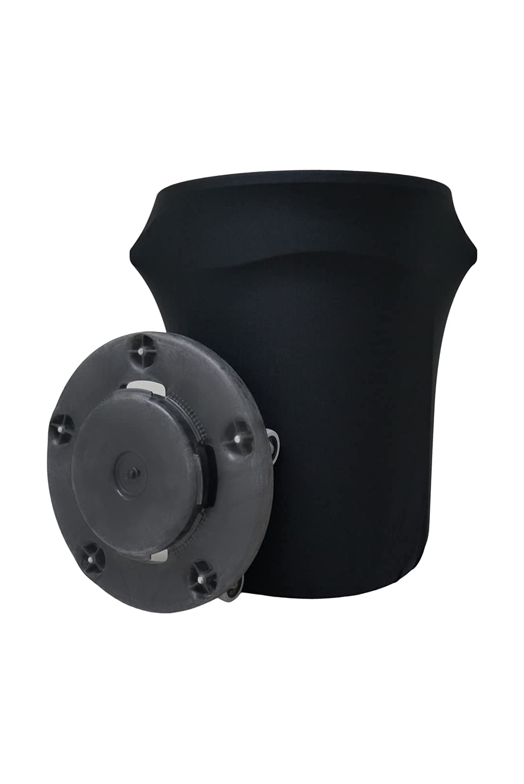 Spandex & Table Linens Black Spandex Stretch Trash Can Cover - Garbage Can Cover with Open Bottom for Wheels - Trash Bin Covers with Durable Polyester/Spandex Blend for 55 Gallon Round Trash Cans