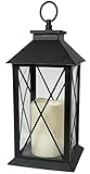 Black Decorative Lantern with Cross Bar Design - LED Pillar Candle with 5 Hour Timer included - Hanging or Sitting Decoration - 13